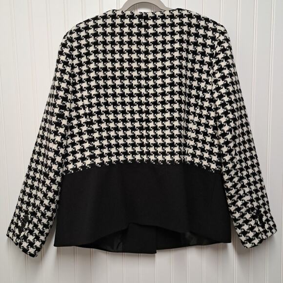 Talbots Blazer Suit Jacket Womens 14W Black White Houndstooth Wool Blend Career - Picture 2 of 16